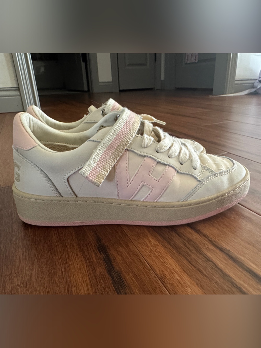 Vintage Havana Cream and Pink Women's Velcro Strap Sneakers